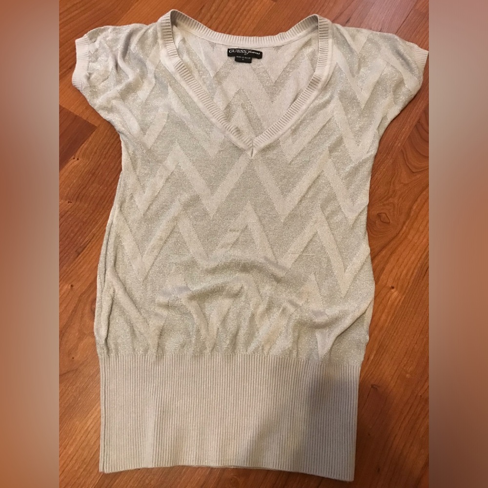 Guess Jeans Silver Knit Crewneck Top